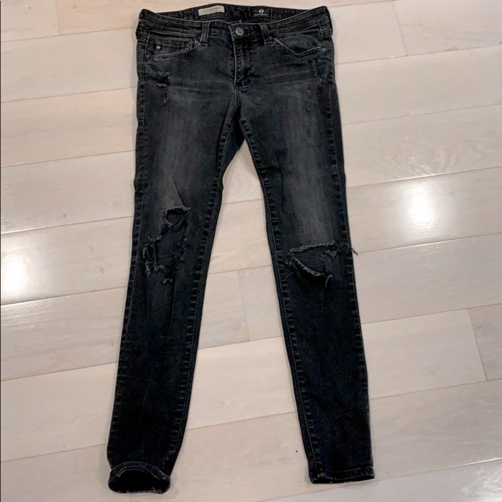 AG distressed black wash ankle legging jeans 27R